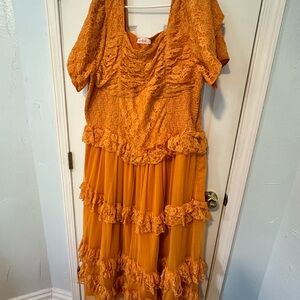 Ivy City Co Vibrant Orange Lace Maxi Dress